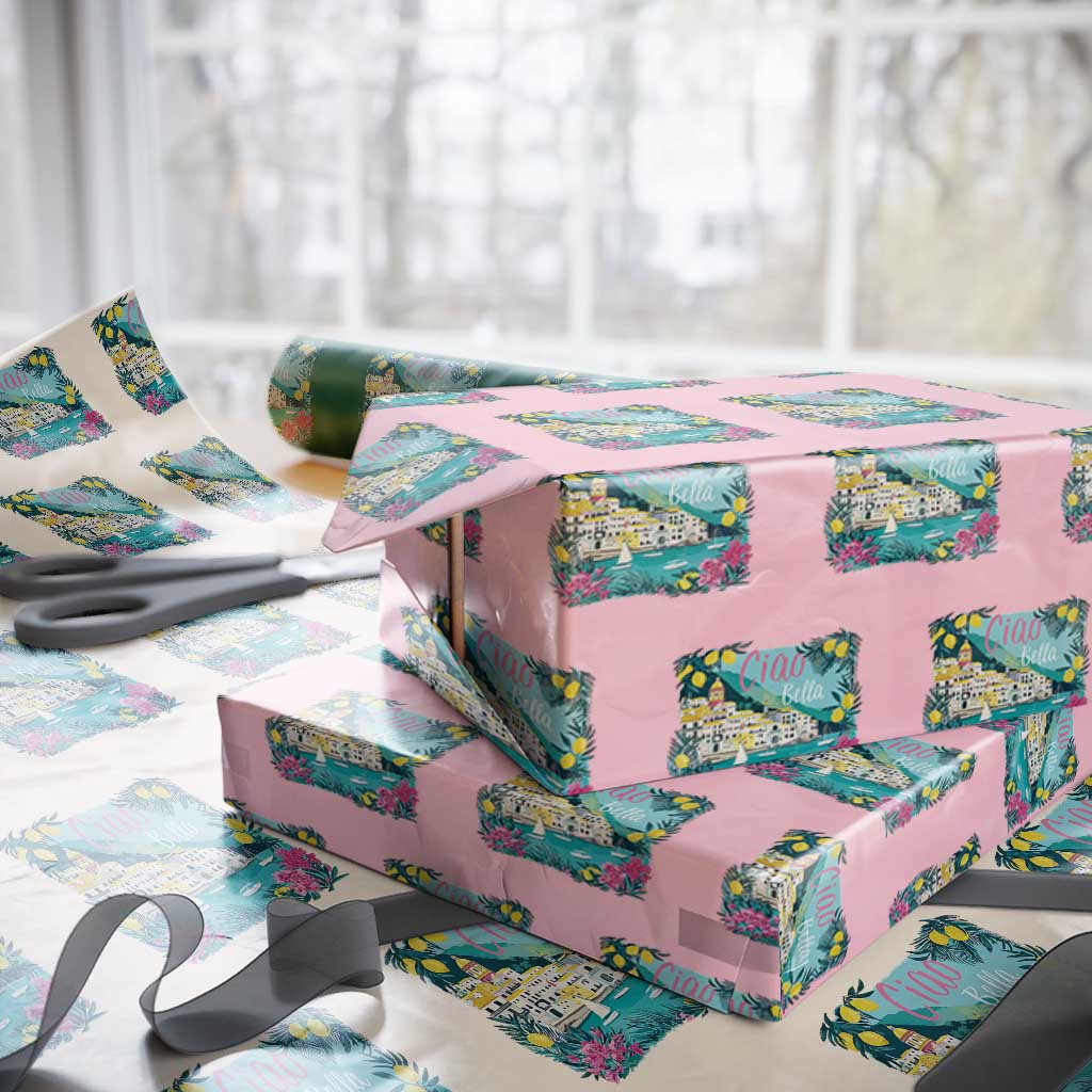 Ciao Bella Italy Amalfi Coast Wrapping Paper Roll Lemons and Florals Nostalgic Village TS02 Light Pink Print Your Wear
