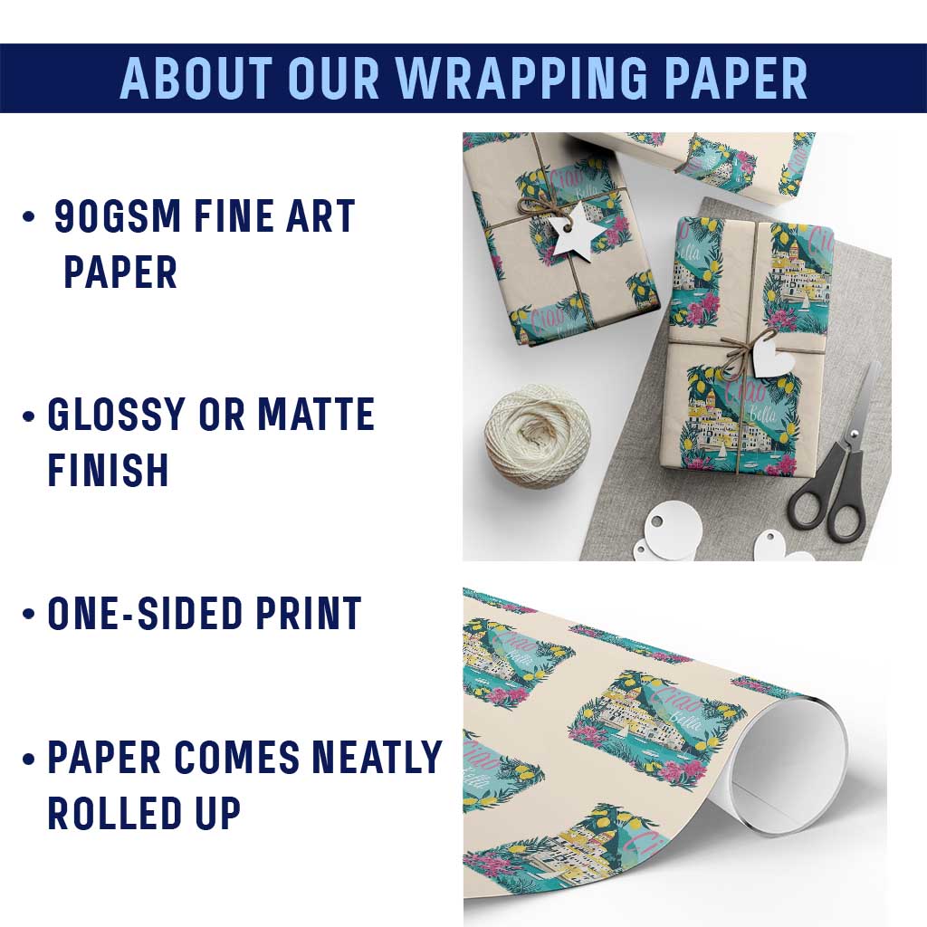 Ciao Bella Italy Amalfi Coast Wrapping Paper Roll Lemons and Florals Nostalgic Village TS02 Print Your Wear
