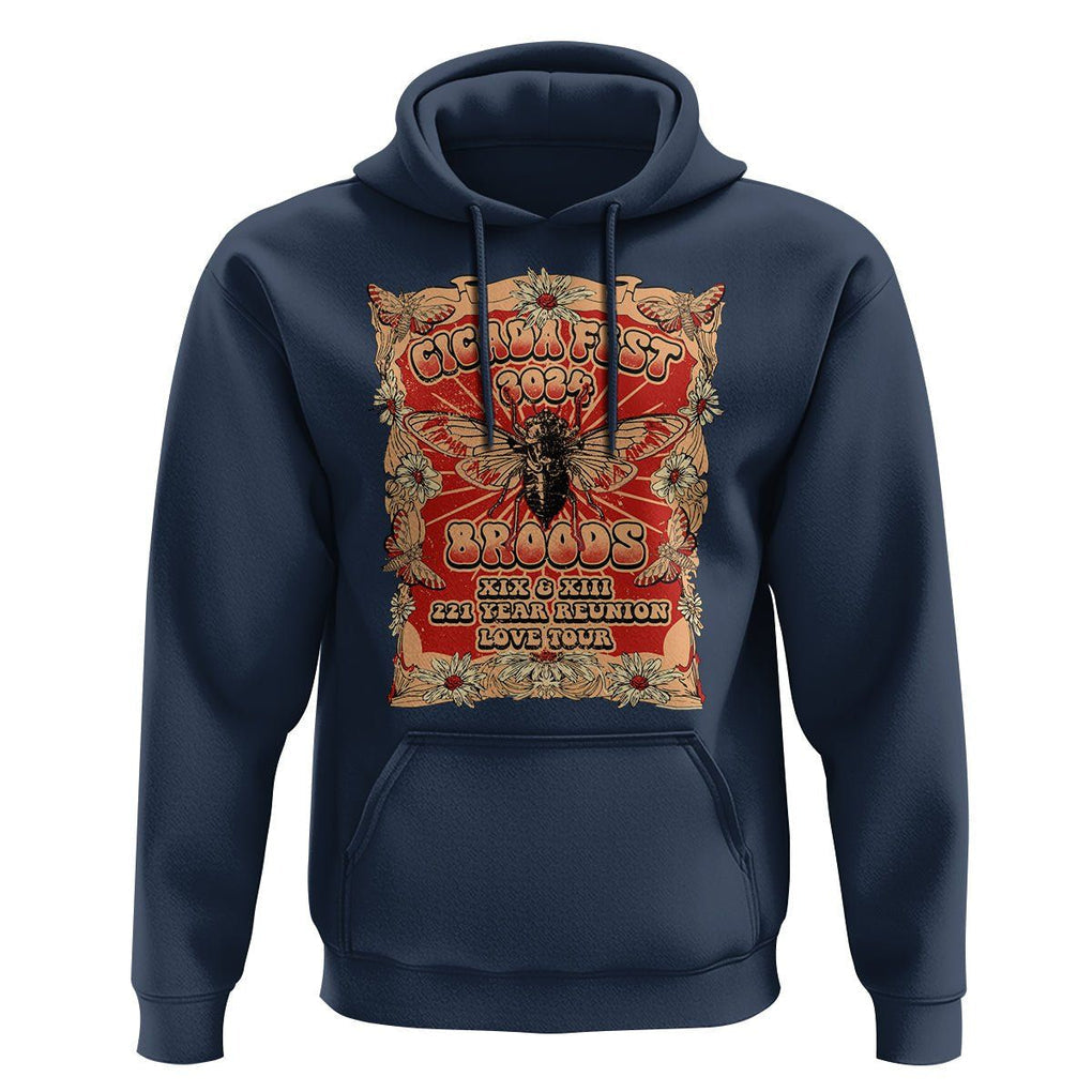 Cicada Fest 2024 Hoodie Broods XIII & XIX 221 Year Reunion Tour TS09 Navy Print Your Wear