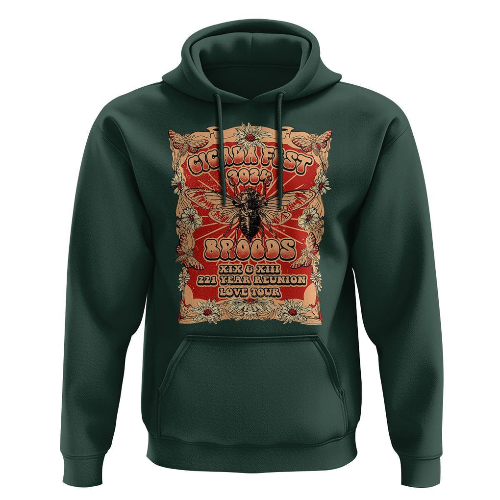 Cicada Fest 2024 Hoodie Broods XIII & XIX 221 Year Reunion Tour TS09 Dark Forest Green Print Your Wear