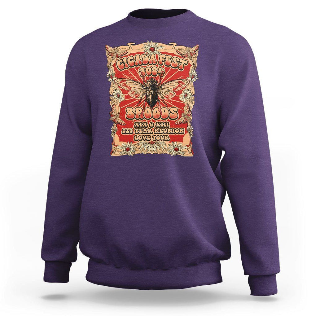 Cicada Fest 2024 Sweatshirt Broods XIII & XIX 221 Year Reunion Tour TS09 Purple Print Your Wear