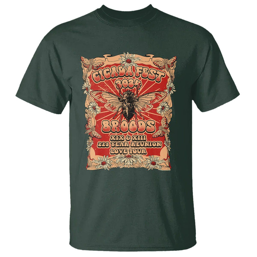 Cicada Fest 2024 T Shirt Broods XIII & XIX 221 Year Reunion Tour TS09 Dark Forest Green Print Your Wear