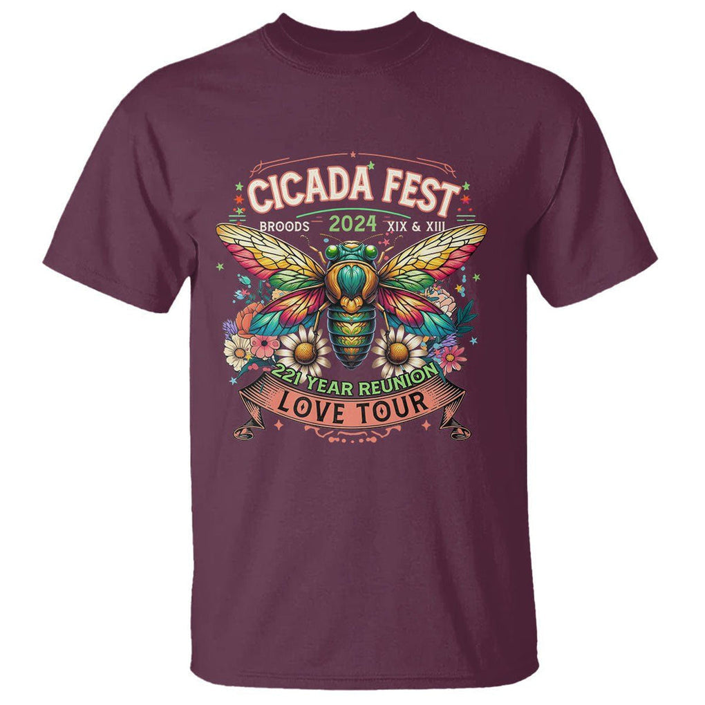 Cicada Fest 2024 T Shirt Broods XIII & XIX 221 Year Reunion Tour TS09 Maroon Print Your Wear