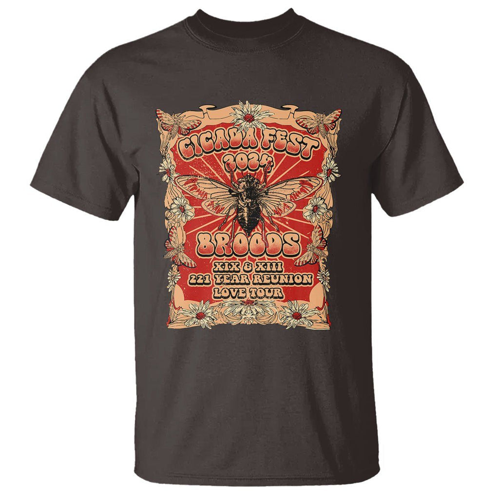 Cicada Fest 2024 T Shirt Broods XIII & XIX 221 Year Reunion Tour TS09 Dark Chocolate Print Your Wear