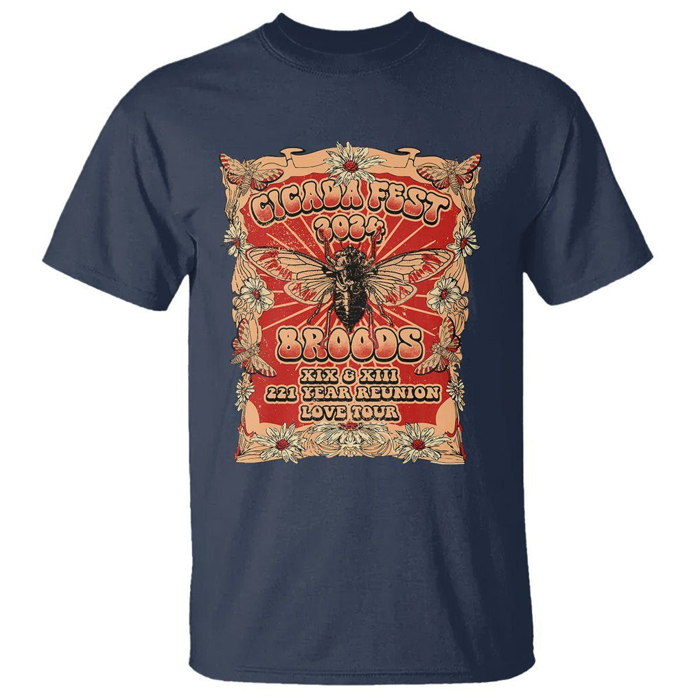 Cicada Fest 2024 T Shirt Broods XIII & XIX 221 Year Reunion Tour TS09 Navy Print Your Wear