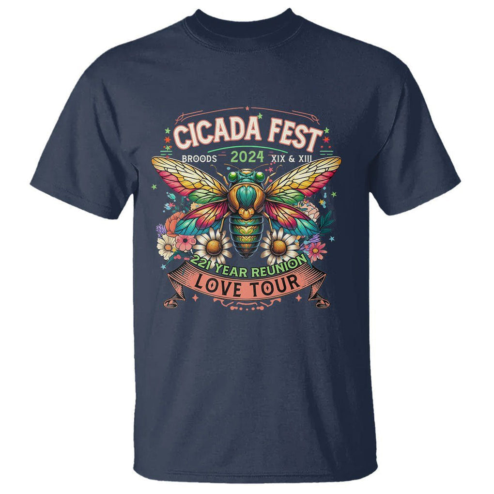 Cicada Fest 2024 T Shirt Broods XIII & XIX 221 Year Reunion Tour TS09 Navy Print Your Wear
