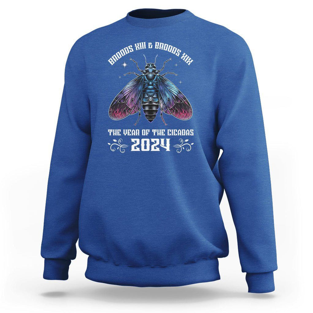 Cicada Lover Sweatshirt Broods XIII & XIX The Year Of The Cicadas 2024 TS09 Royal Blue Print Your Wear