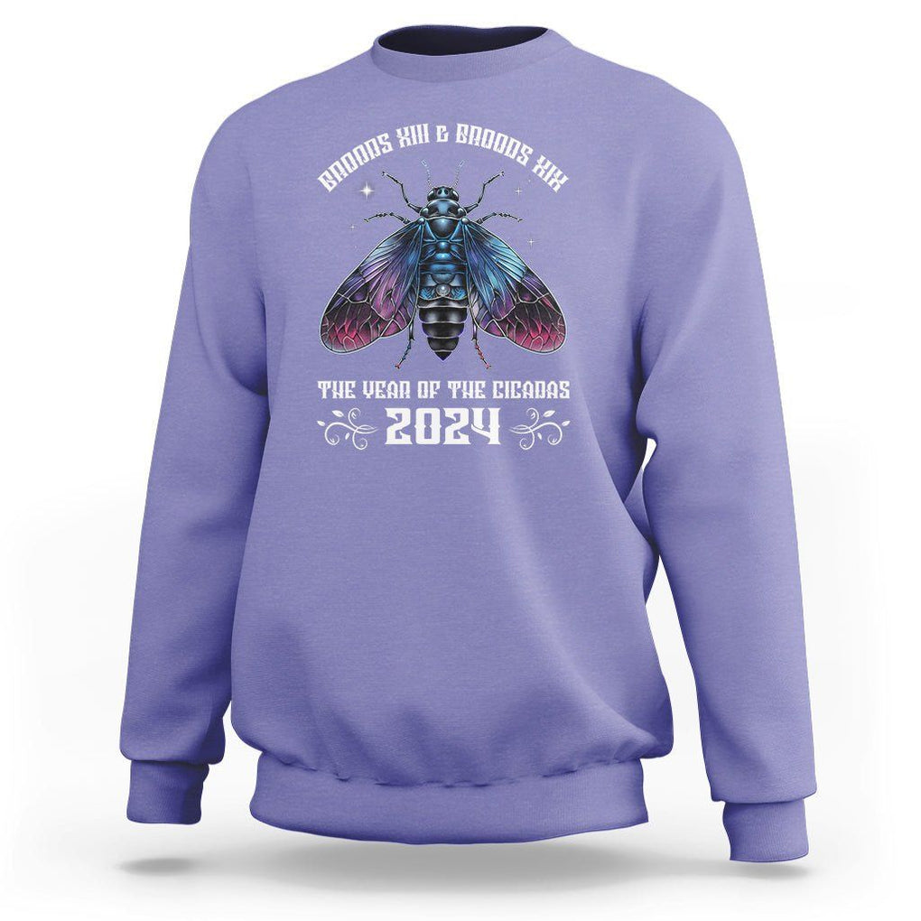 Cicada Lover Sweatshirt Broods XIII & XIX The Year Of The Cicadas 2024 TS09 Violet Print Your Wear