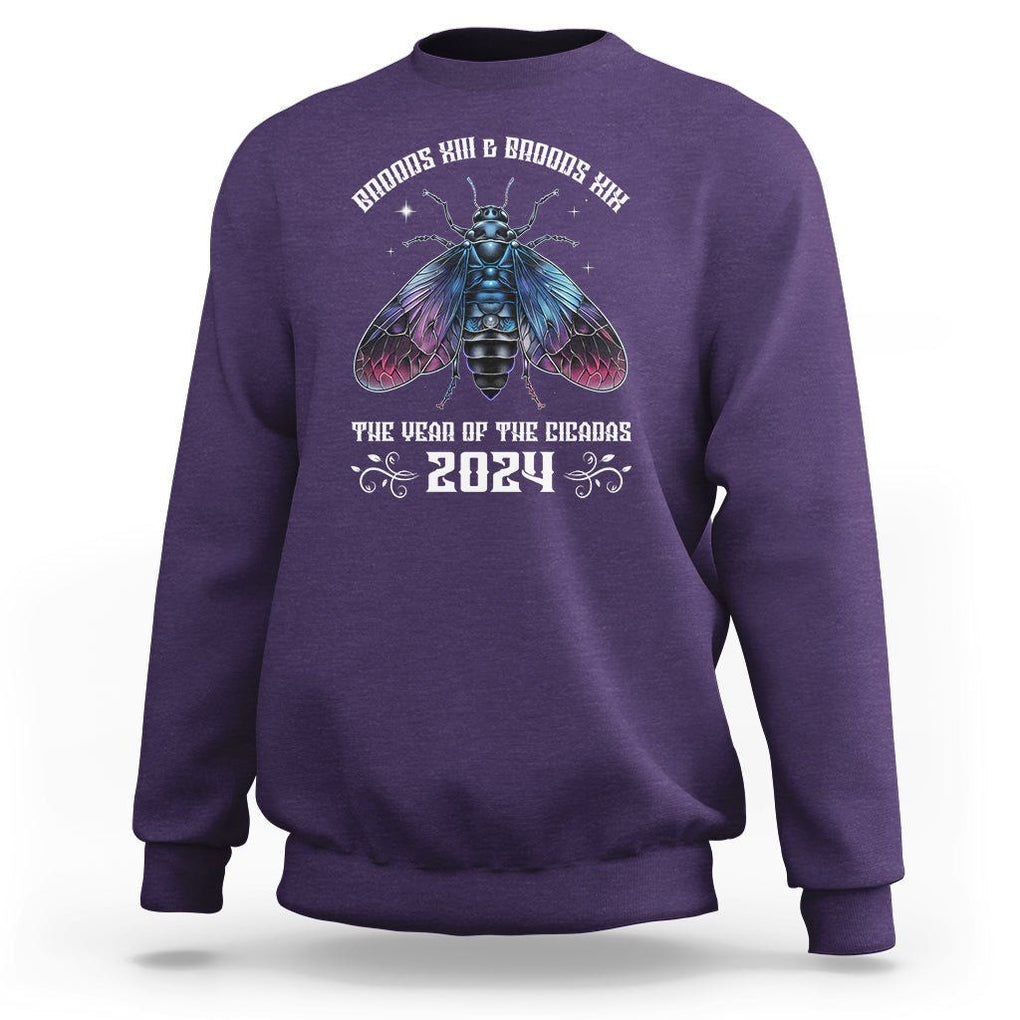 Cicada Lover Sweatshirt Broods XIII & XIX The Year Of The Cicadas 2024 TS09 Purple Print Your Wear