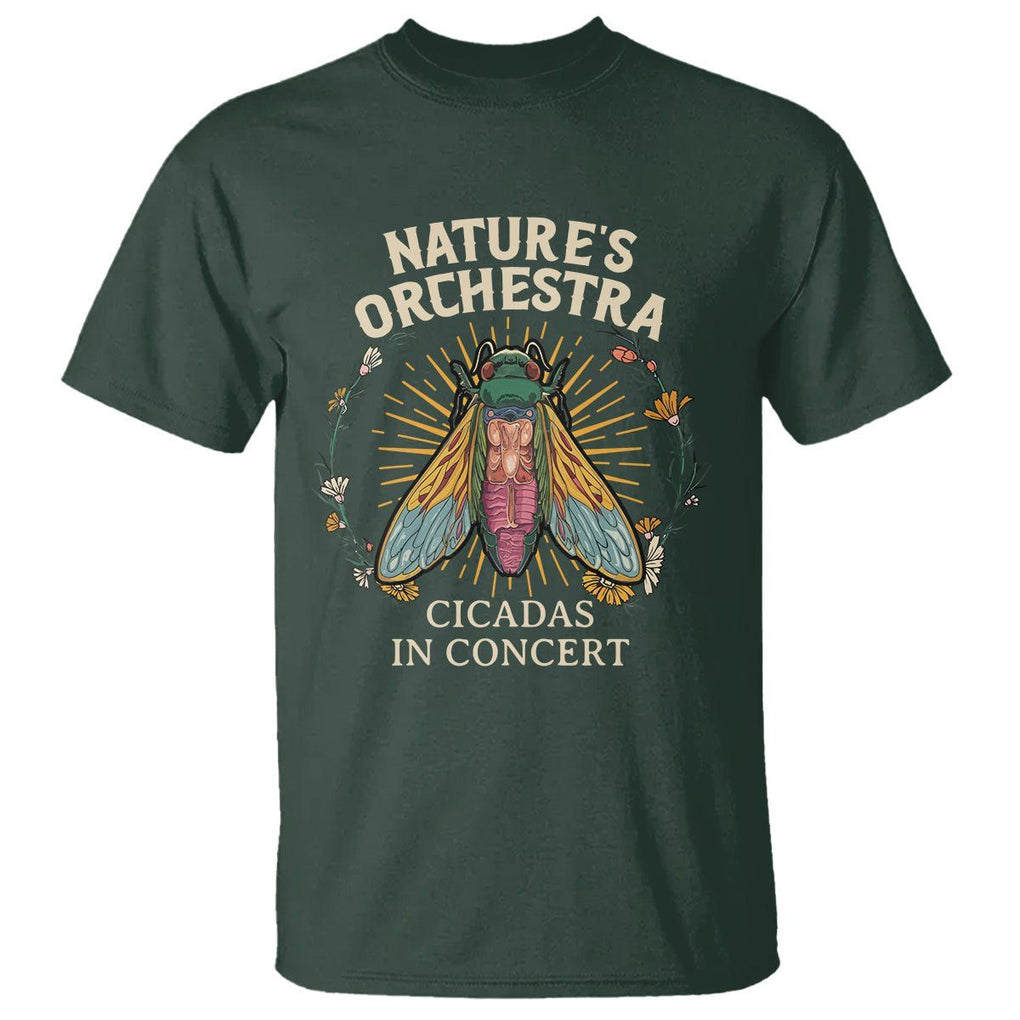 Cicada Lover T Shirt Nature's Orchestra Cicadas Concert TS09 Dark Forest Green Print Your Wear