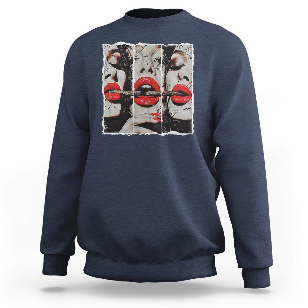 Cigar Lover Sweatshirt Roll It Lick It Smoke It Pretty Lady Smoking Smoker TS09 Navy Print Your Wear