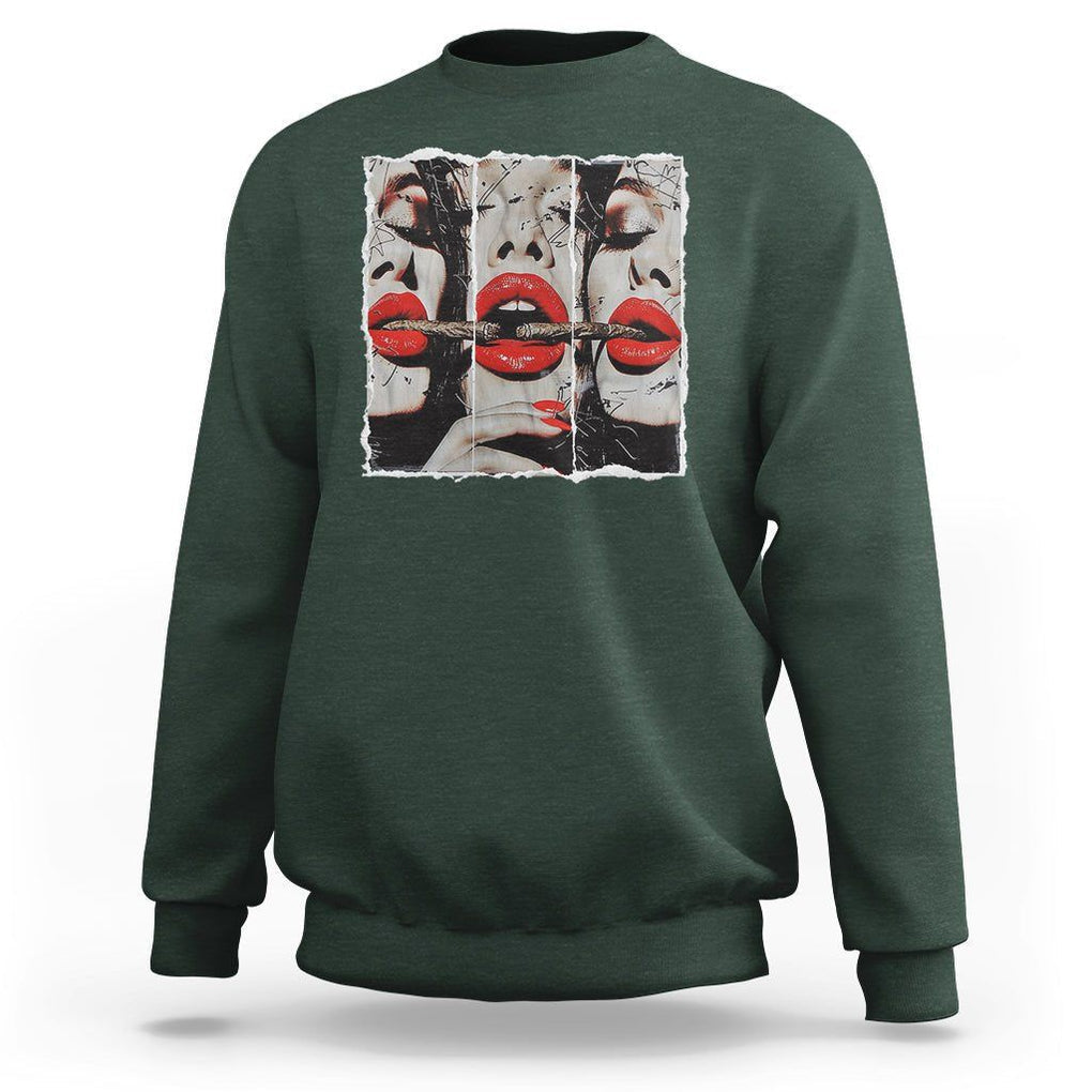 Cigar Lover Sweatshirt Roll It Lick It Smoke It Pretty Lady Smoking Smoker TS09 Dark Forest Green Print Your Wear