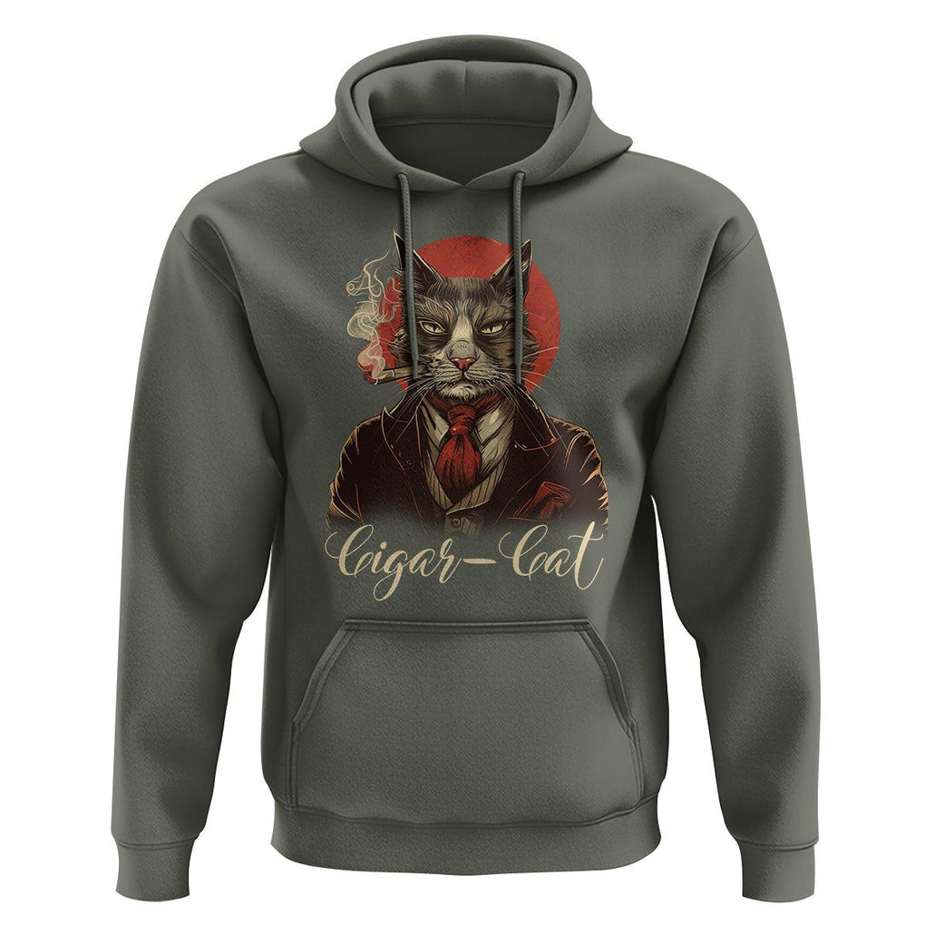Cigar Smoker Cat Lover Cigarcat Hoodie TS09 Military Green Print Your Wear