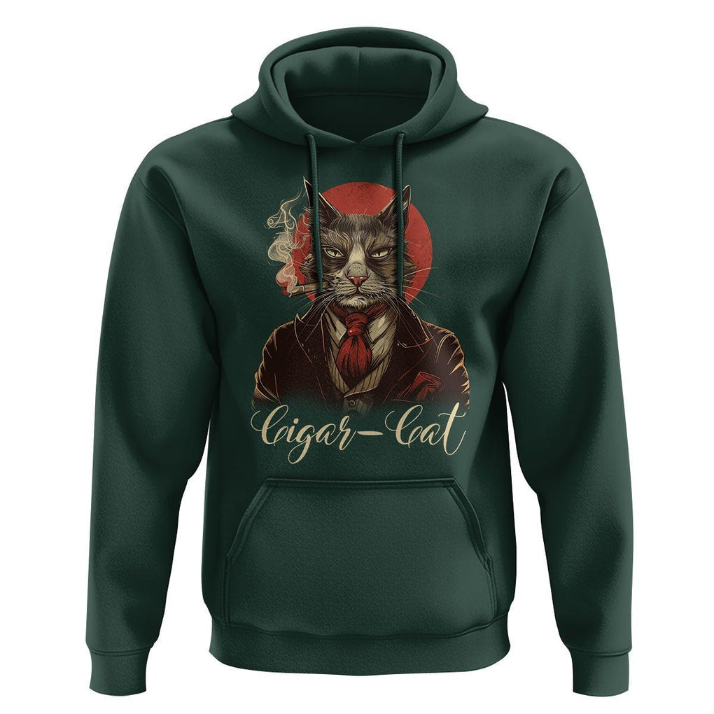Cigar Smoker Cat Lover Cigarcat Hoodie TS09 Dark Forest Green Print Your Wear