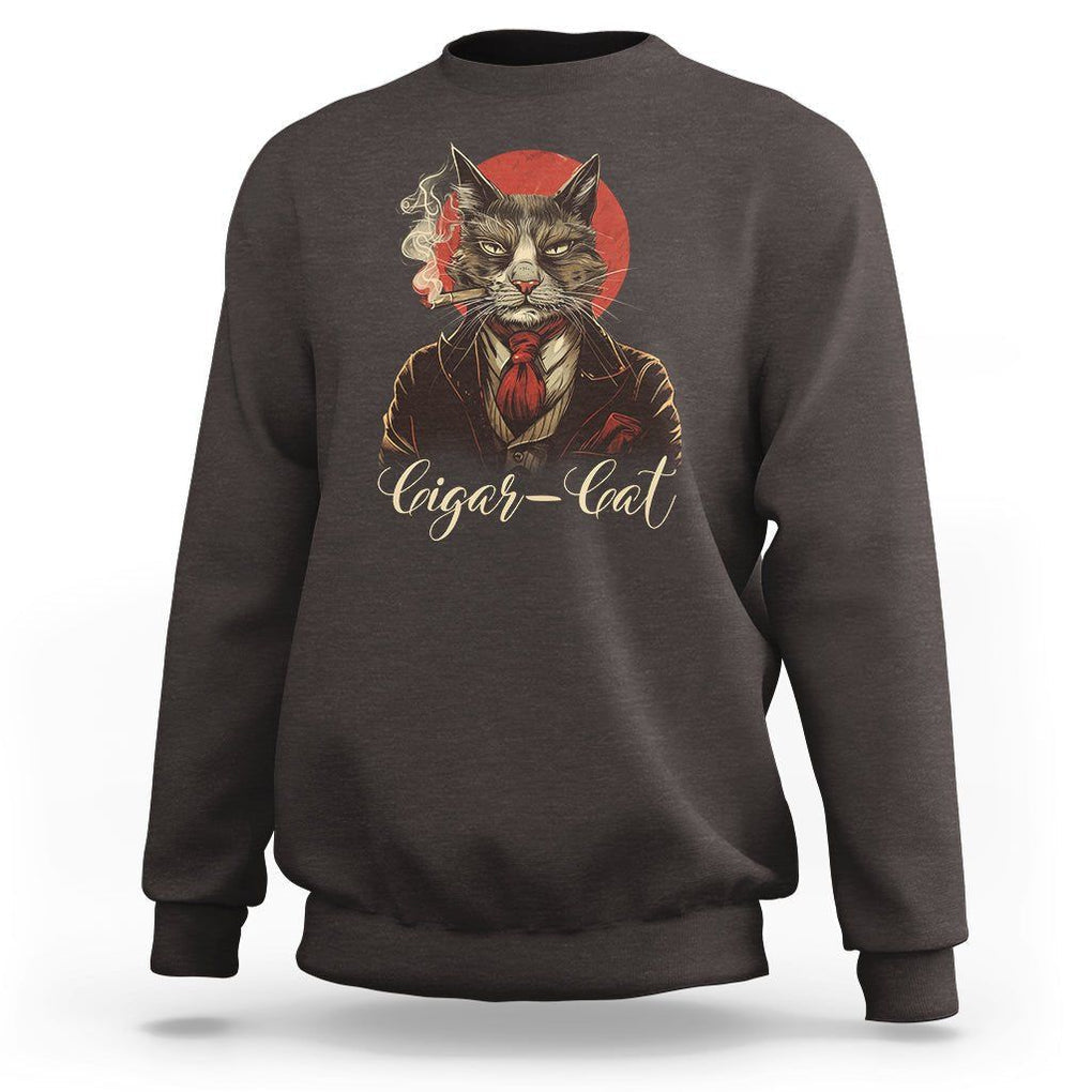 Cigar Smoker Cat Lover Cigarcat Sweatshirt TS09 Dark Chocolate Print Your Wear