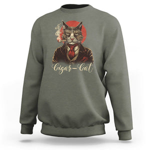 Cigar Smoker Cat Lover Cigarcat Sweatshirt TS09 Military Green Print Your Wear