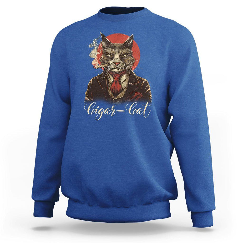 Cigar Smoker Cat Lover Cigarcat Sweatshirt TS09 Royal Blue Print Your Wear