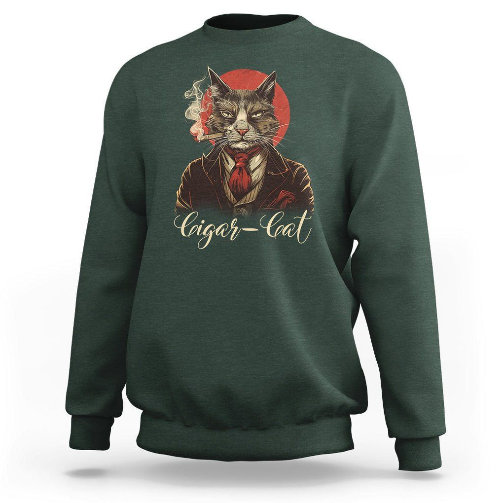 Cigar Smoker Cat Lover Cigarcat Sweatshirt TS09 Dark Forest Green Print Your Wear