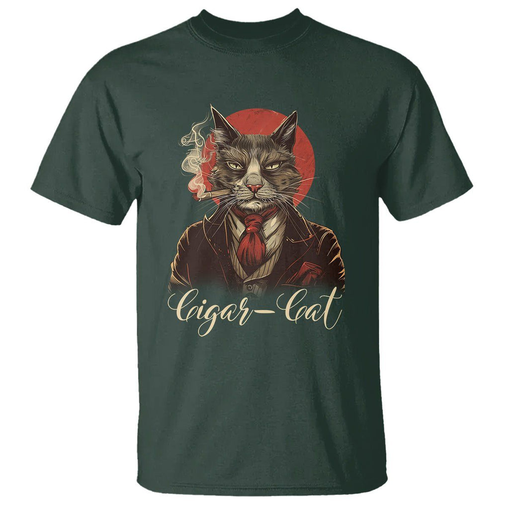 Cigar Smoker Cat Lover Cigarcat T Shirt TS09 Dark Forest Green Print Your Wear