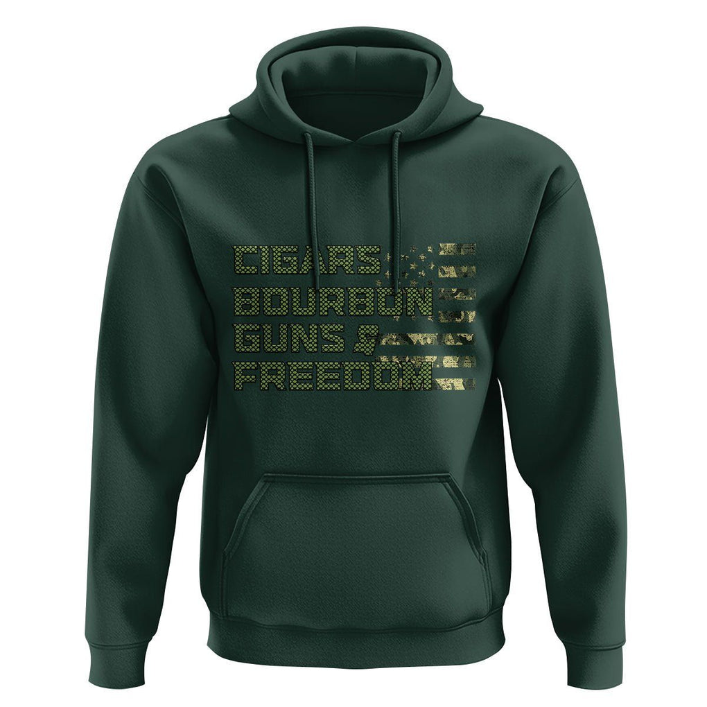 Cigars Bourbon Guns Freedom American Flag Hoodie TS09 Dark Forest Green Print Your Wear