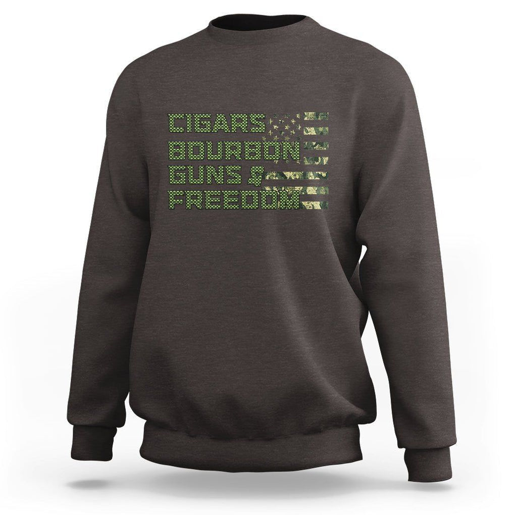 Cigars Bourbon Guns Freedom American Flag Sweatshirt TS09 Dark Chocolate Print Your Wear