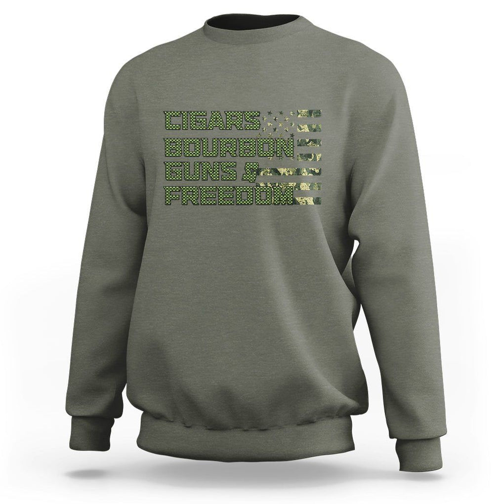 Cigars Bourbon Guns Freedom American Flag Sweatshirt TS09 Military Green Print Your Wear