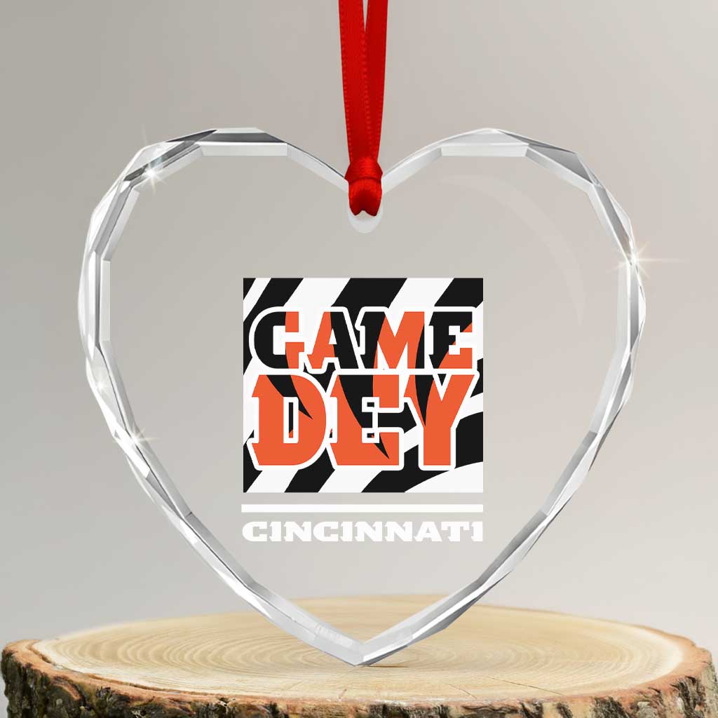 BFT Game Day Heart Crystal Glass Ornament Retro Vintage Game Dey White Stripes TS10 Transparent Glass 3'' Heart Print Your Wear