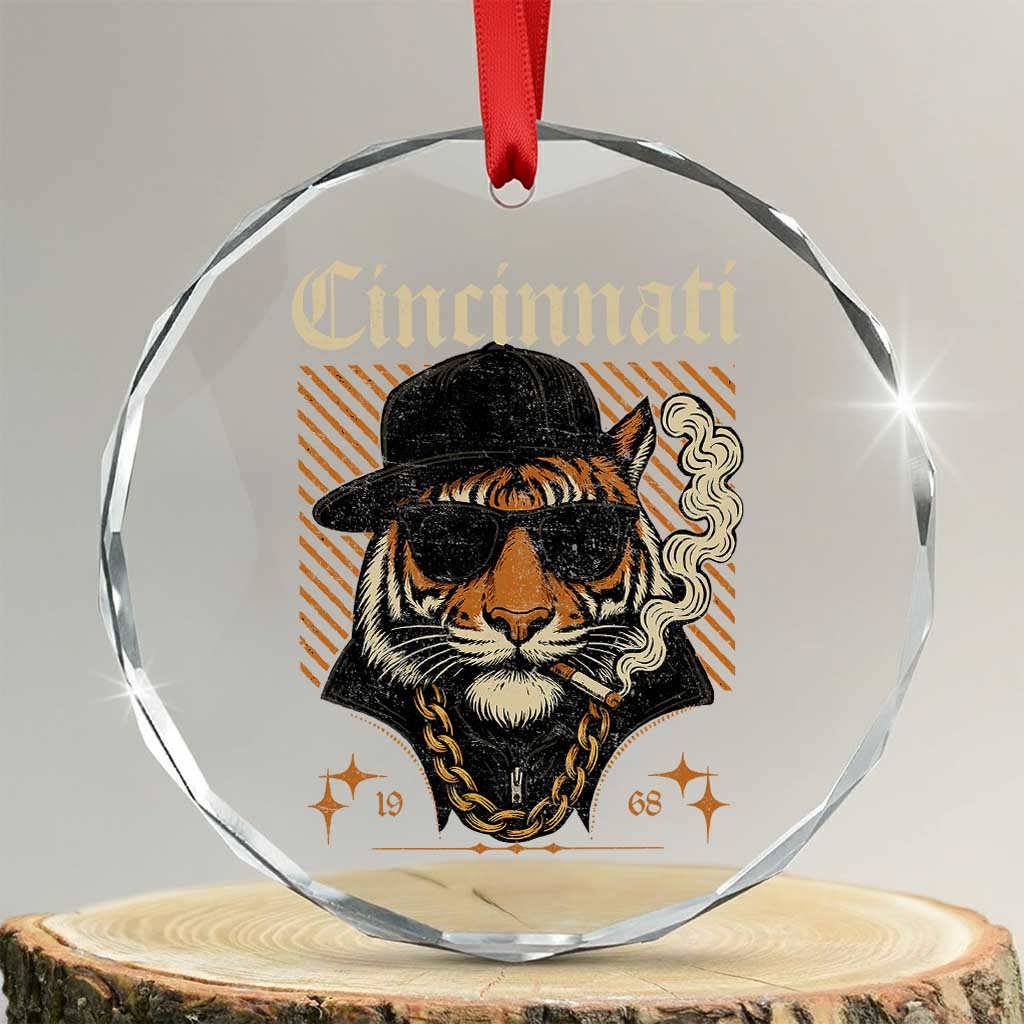 Cincinnati Tiger Crystal Glass Ornament Retro Vintage Mascot Sports Fan TS10 Transparent Glass 3'' Circle Print Your Wear