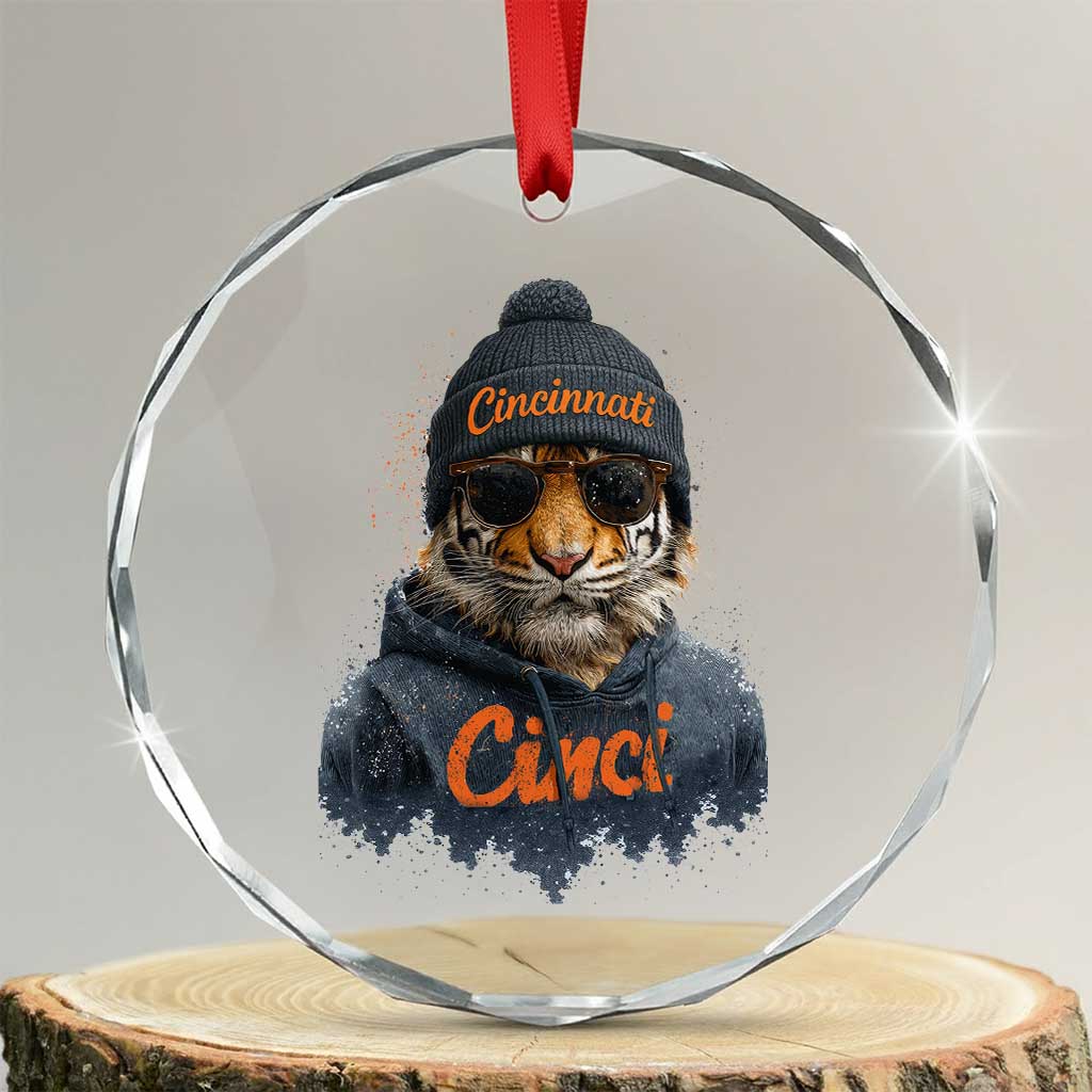 Cincinnati Tiger Crystal Glass Ornament Retro Vintage Watercolors TS10 Transparent Glass 3'' Circle Print Your Wear