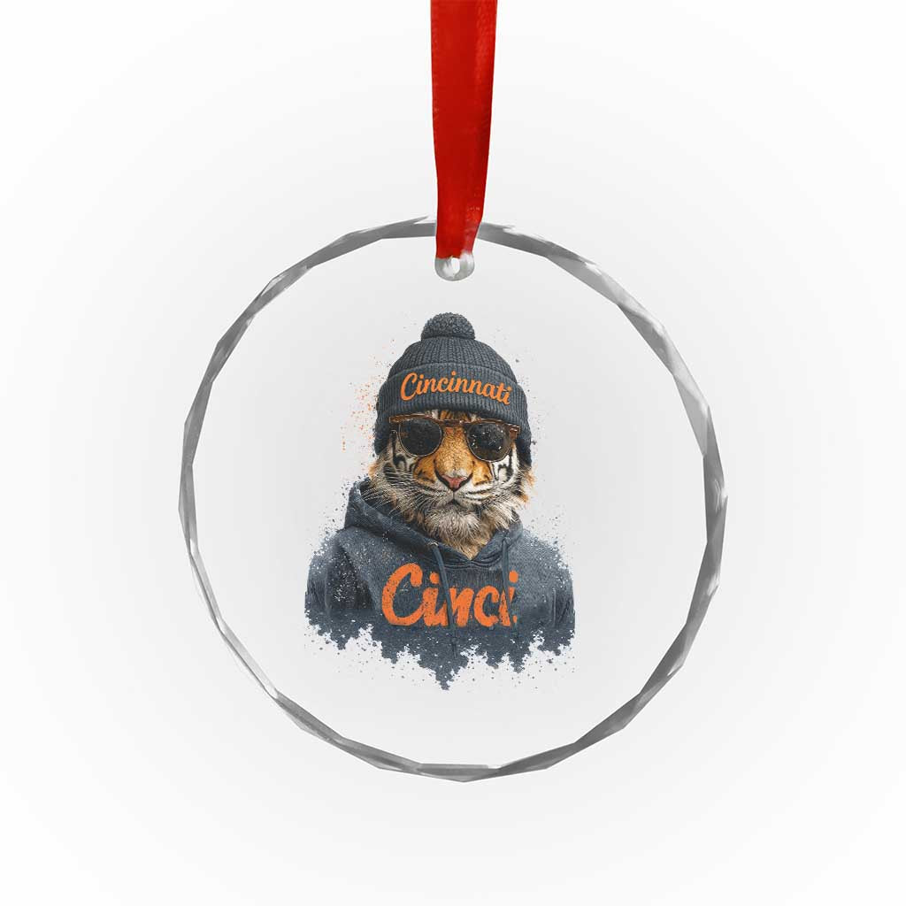 Cincinnati Tiger Crystal Glass Ornament Retro Vintage Watercolors TS10 Transparent Glass 3'' Circle Print Your Wear