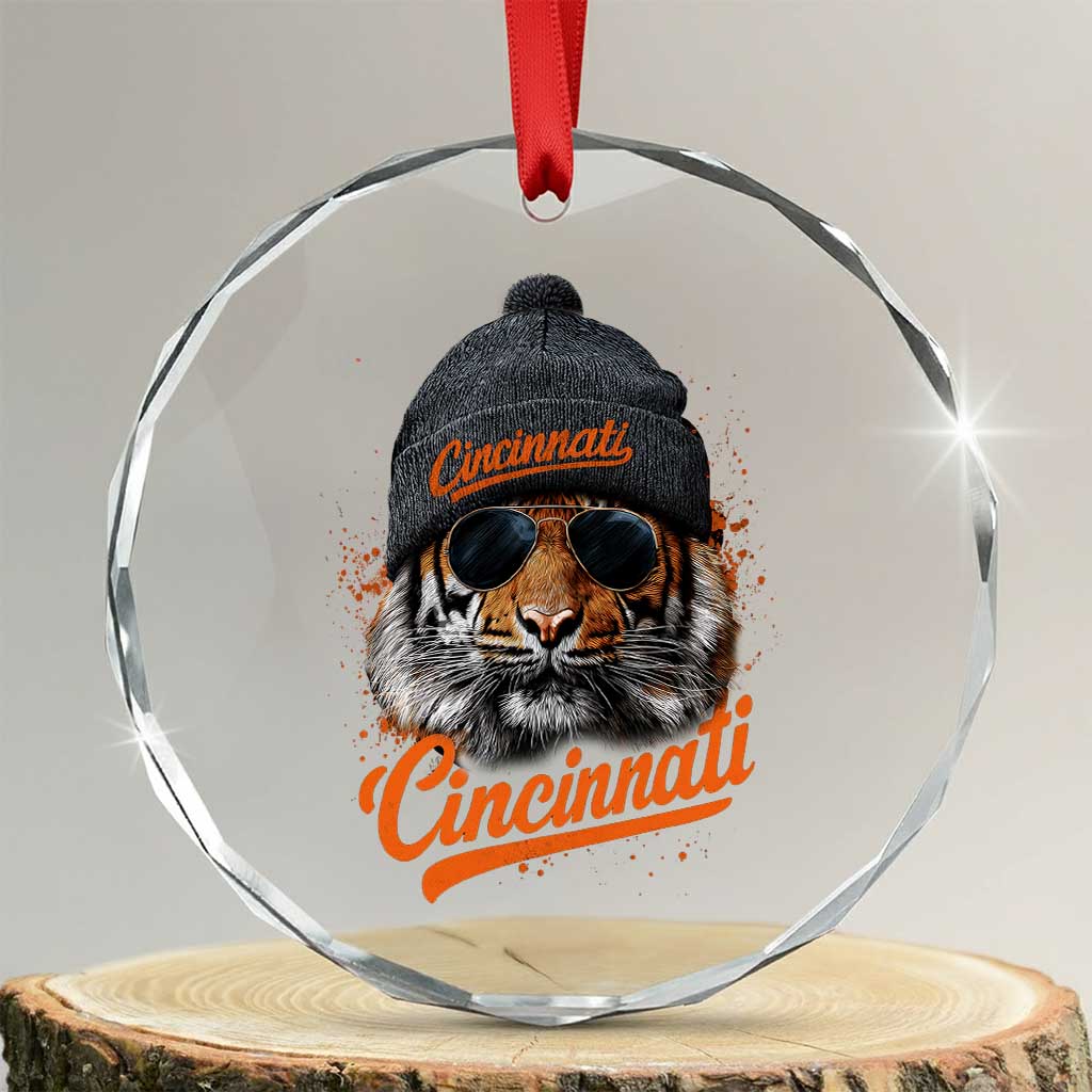 Cincinnati Tiger Crystal Glass Ornament Retro Vintage Watercolors Sport TS10 Transparent Glass 3'' Circle Print Your Wear