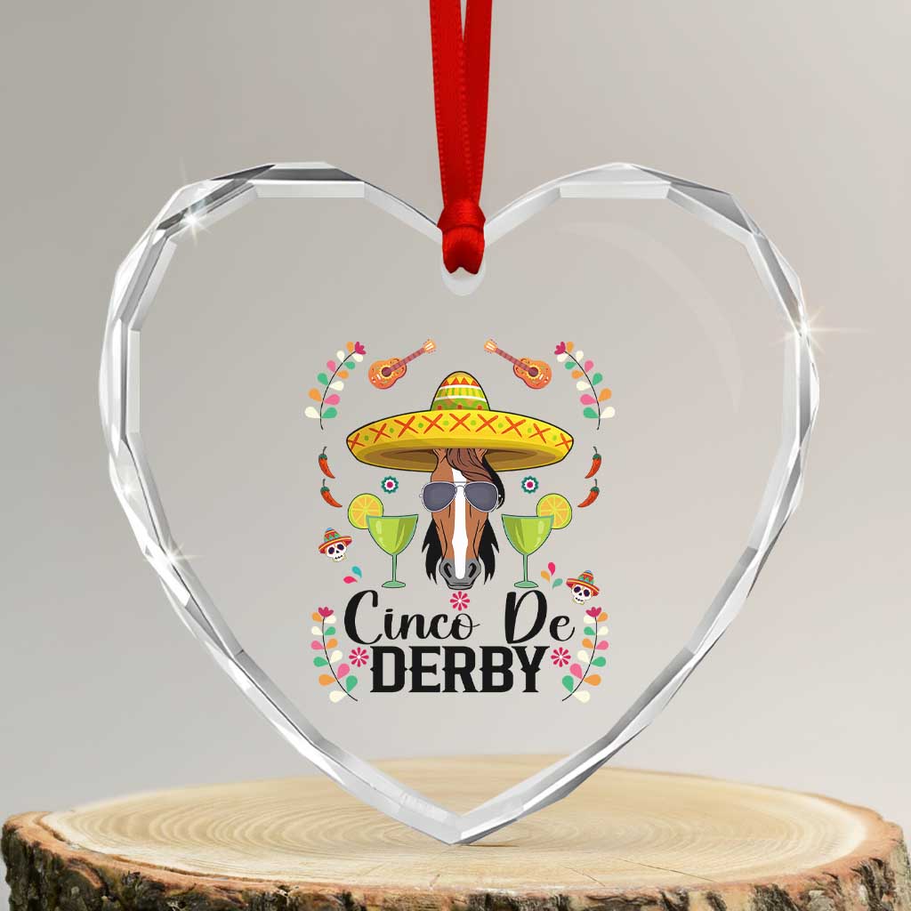 Cinco De Derby Funny Horse Racing Fiesta Heart Crystal Glass Ornament Mexican Sombrero and Margarita Horse Lover TS02 Transparent Glass 3'' Heart Print Your Wear