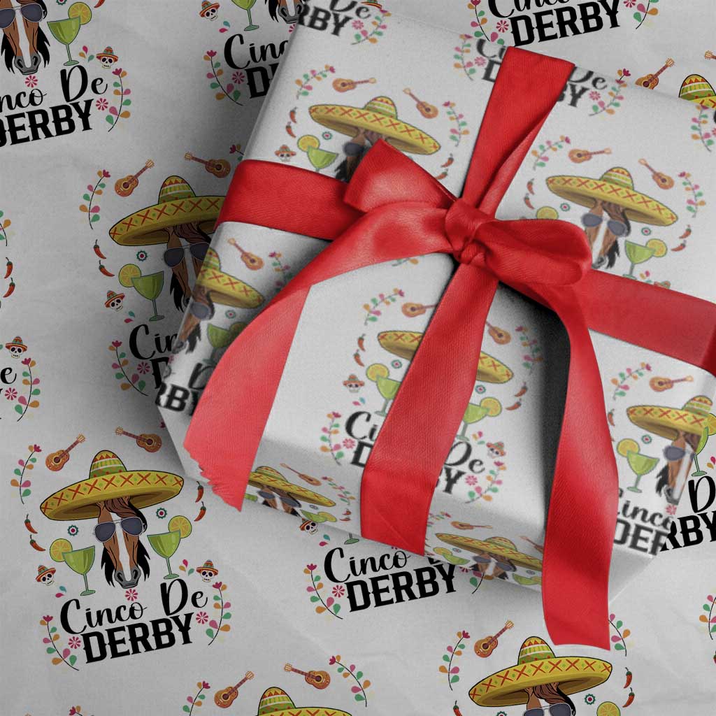 Cinco De Derby Funny Horse Racing Fiesta Wrapping Paper Roll Mexican Sombrero and Margarita Horse Lover TS02 White Print Your Wear