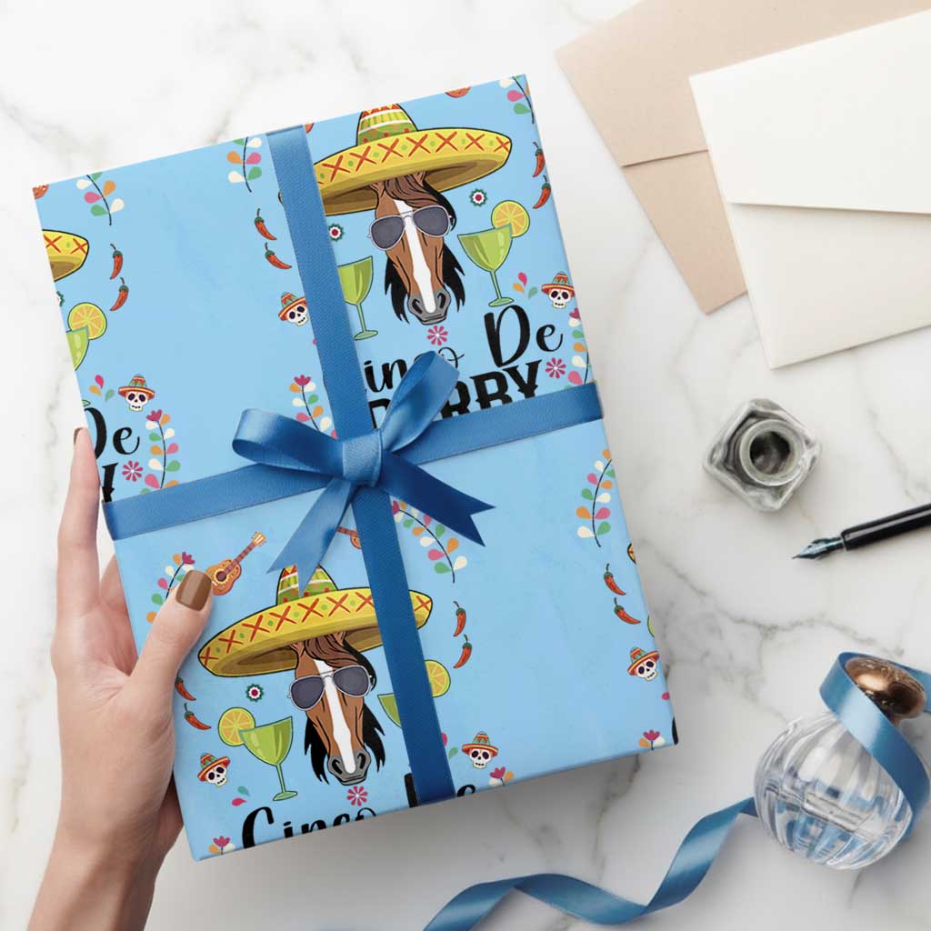Cinco De Derby Funny Horse Racing Fiesta Wrapping Paper Roll Mexican Sombrero and Margarita Horse Lover TS02 Light Blue Print Your Wear