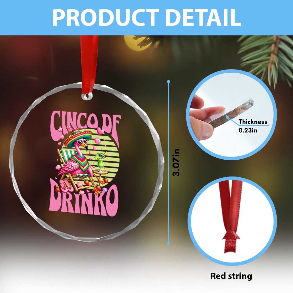 Cinco De Drinko Margarita Crystal Glass Ornament Funny Flamingo Fiesta TS14 Print Your Wear