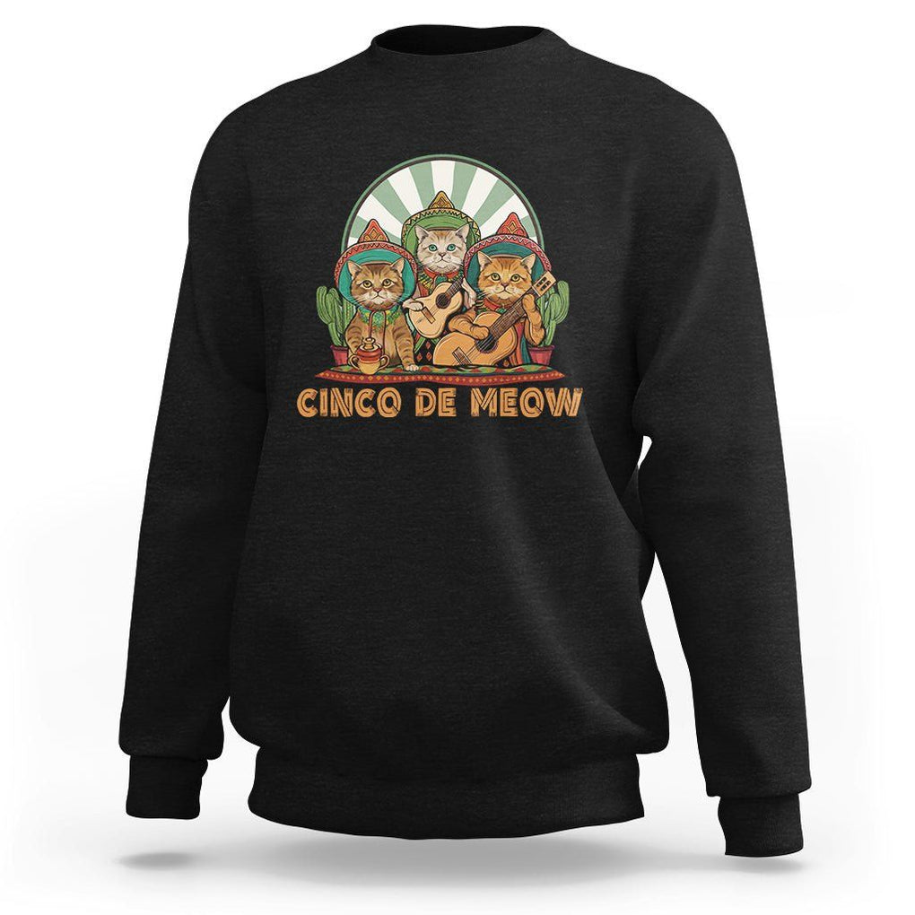 Cinco De Mayo Cat Lover Sweatshirt Cute Mexican Cat Mariachi Cinco De Meow TS09 Black Printyourwear