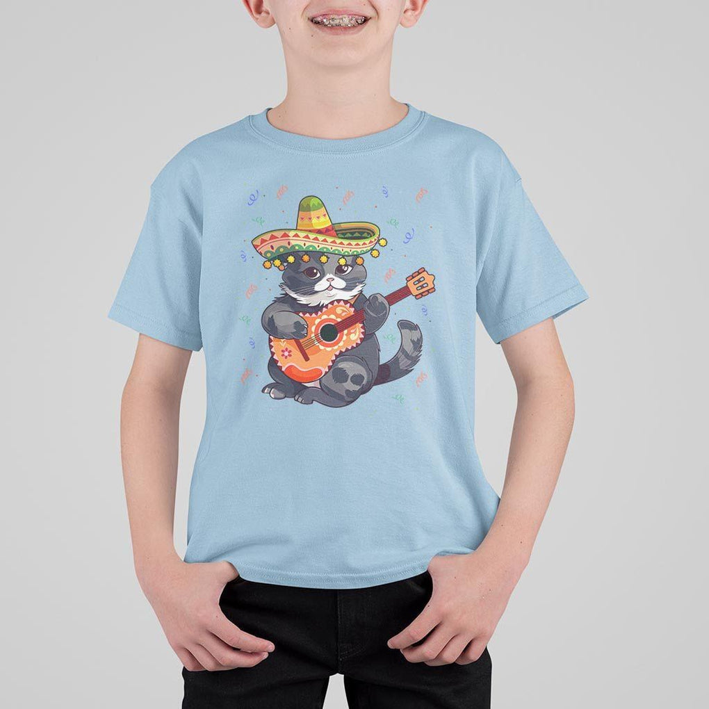Cinco De Mayo Cat T Shirt For Kid Playing Huichoi Cute Sombrero Hat TS11 Light Blue Print Your Wear