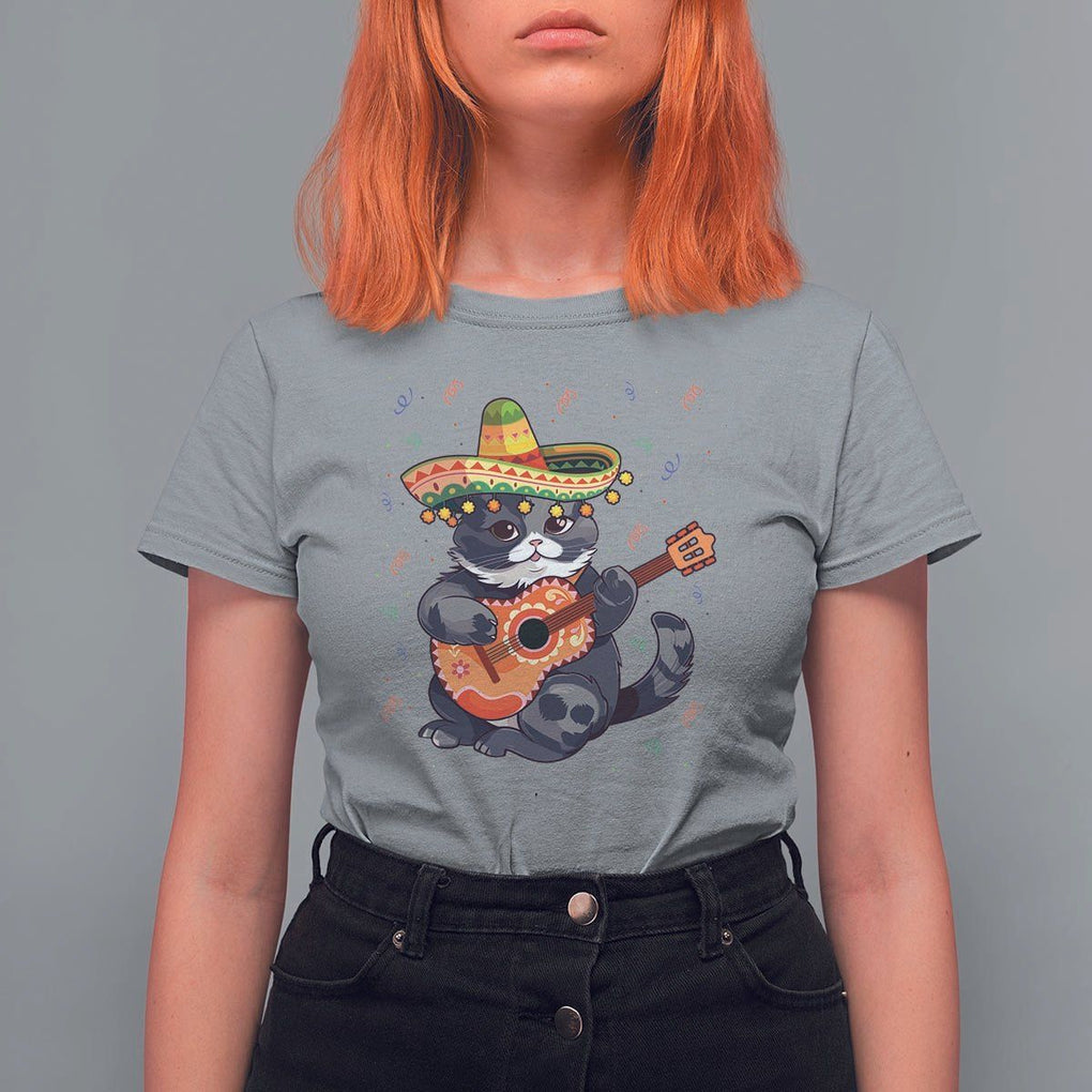 Cinco De Mayo Cat T Shirt For Women Playing Huichoi Cute Sombrero Hat TS11 Sport Gray Print Your Wear