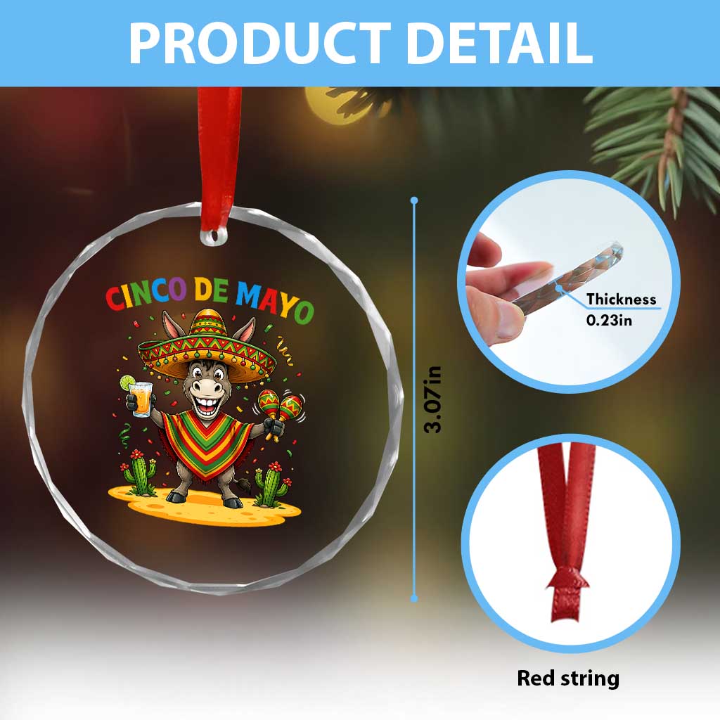 Cinco de Mayo Donkey Mexican Fiesta Crystal Glass Ornament TS14 Print Your Wear