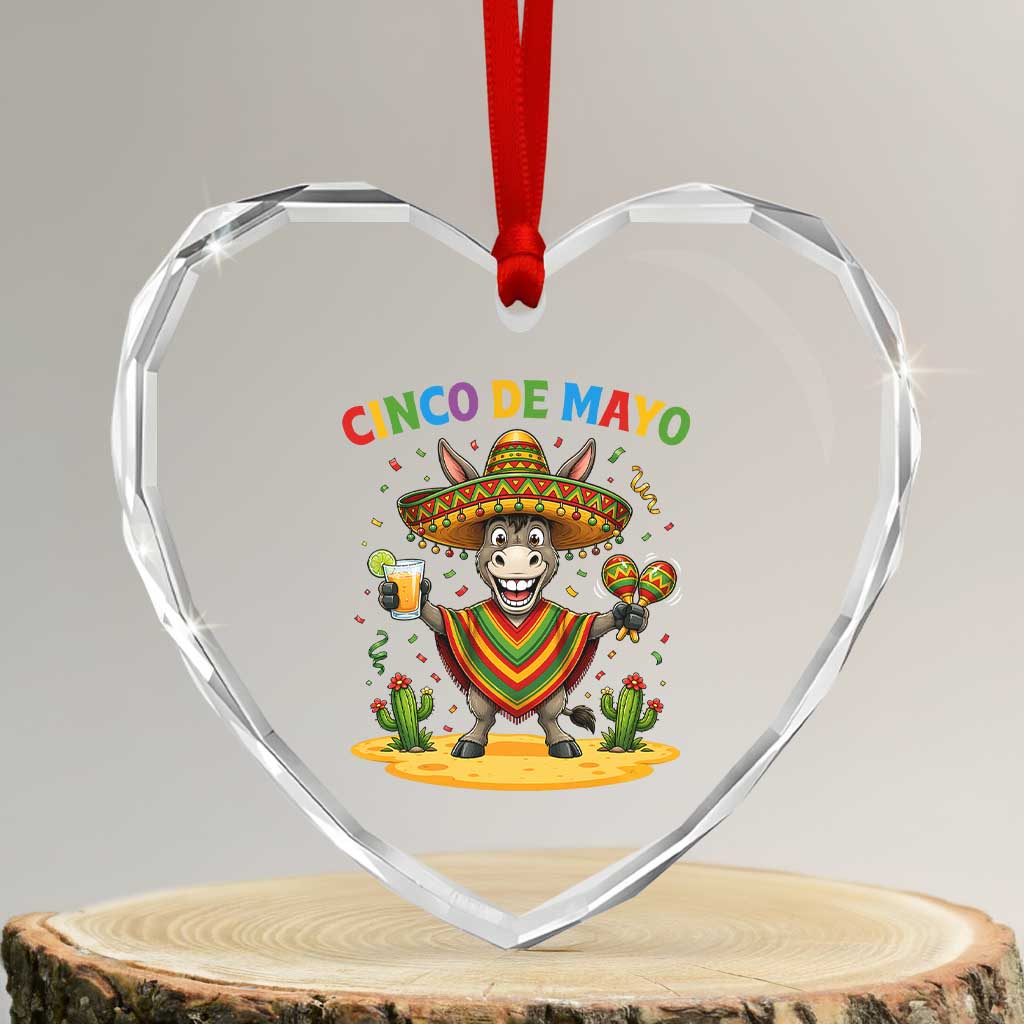 Cinco de Mayo Donkey Mexican Fiesta Heart Crystal Glass Ornament TS14 Transparent Glass 3'' Heart Print Your Wear