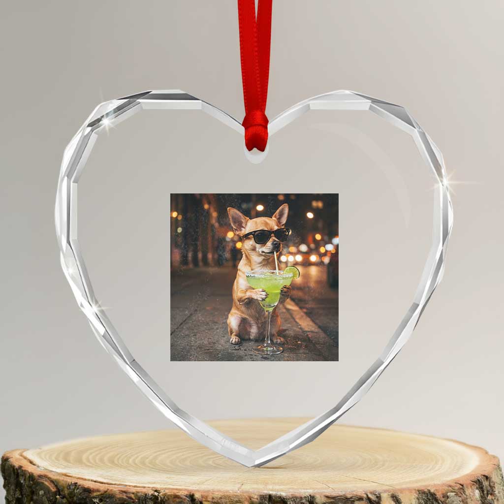 Cinco de Mayo Margarita Heart Crystal Glass Ornament Funny Chihuahua Drinking Cocktail Mexican Fiesta Gift TS14 Transparent Glass 3'' Heart Print Your Wear