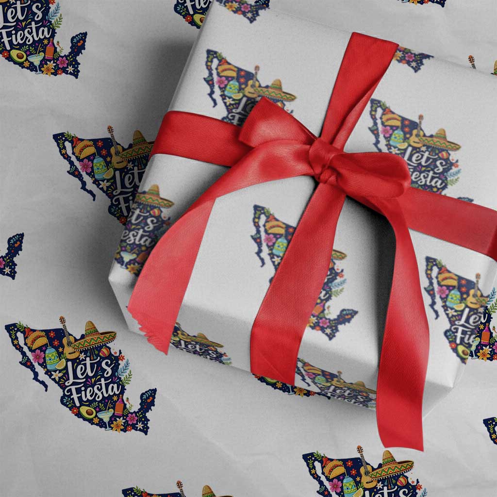 Cinco De Mayo Party Mexican Map Wrapping Paper Roll Lets Fiesta TS12 White Print Your Wear