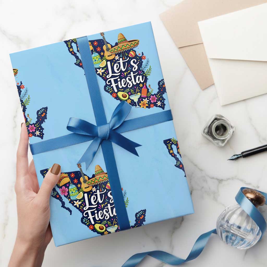 Cinco De Mayo Party Mexican Map Wrapping Paper Roll Lets Fiesta TS12 Light Blue Print Your Wear