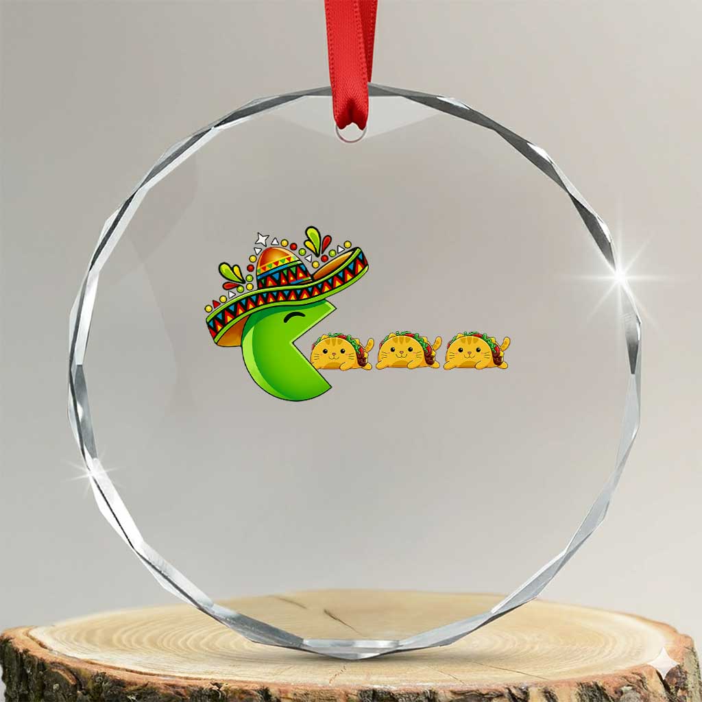 Cinco De Mayo Retro Game Crystal Glass Ornament Funny Sombrero Character Chasing Taco Cat TS12 Transparent Glass 3'' Circle Print Your Wear