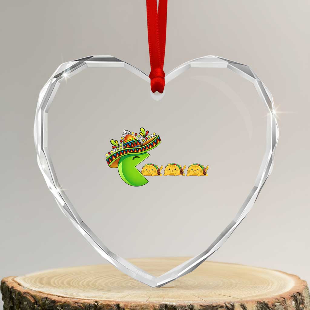 Cinco De Mayo Retro Game Heart Crystal Glass Ornament Funny Sombrero Character Chasing Taco Cat TS12 Transparent Glass 3'' Heart Print Your Wear