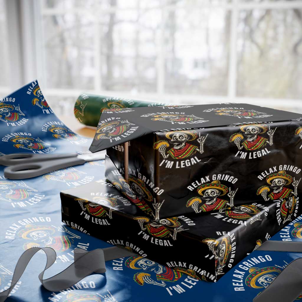 Cinco De Mayo Skeleton Wrapping Paper Roll Relax Gringo I'm Legal Poncho TS02 Black Print Your Wear