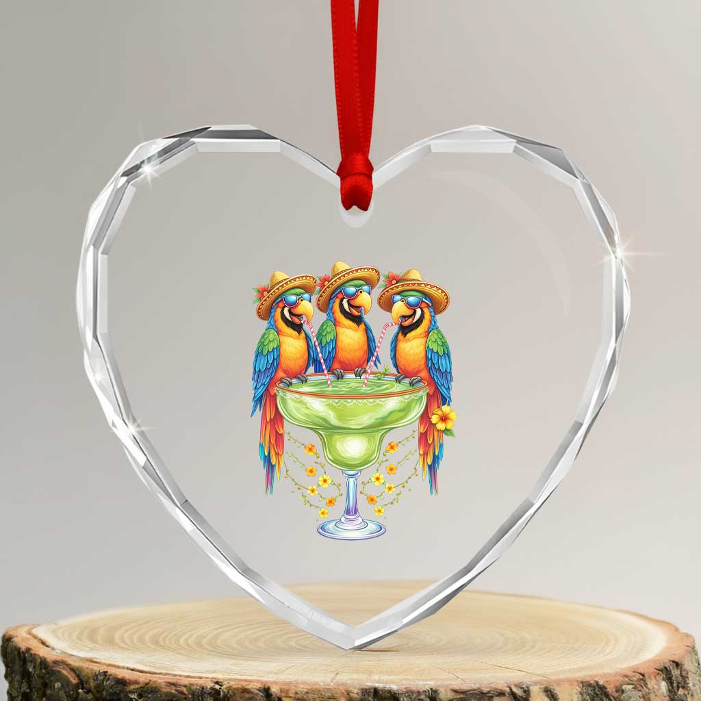 Cinco De Mayo Summer Party Heart Crystal Glass Ornament Funny Parrots Drinking Margaritas TS12 Transparent Glass 3'' Heart Print Your Wear