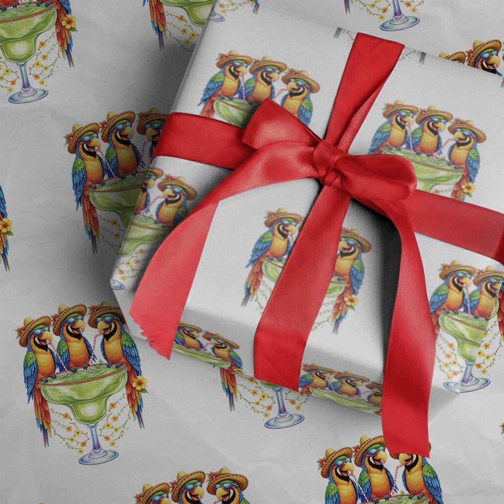 Cinco De Mayo Summer Party Wrapping Paper Roll Funny Parrots Drinking Margaritas TS12 White Print Your Wear