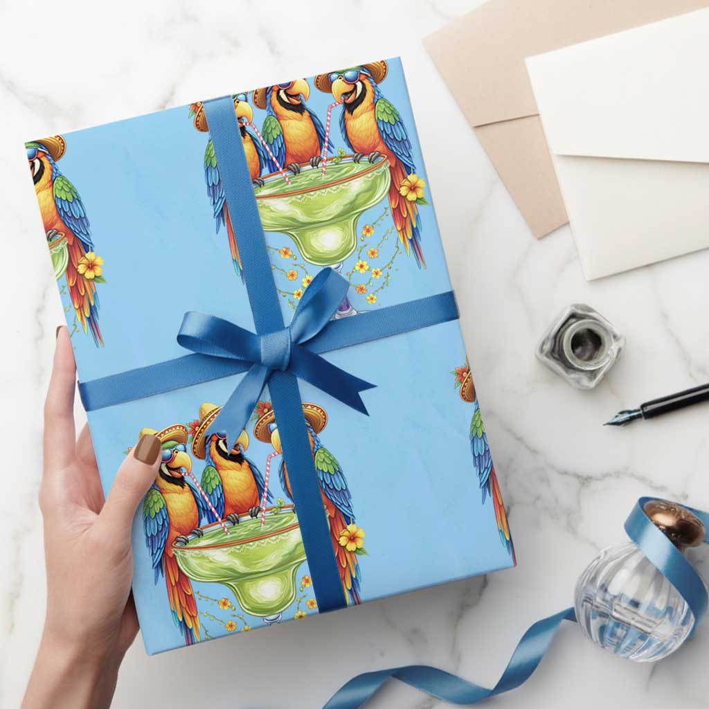 Cinco De Mayo Summer Party Wrapping Paper Roll Funny Parrots Drinking Margaritas TS12 Light Blue Print Your Wear
