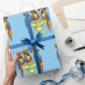 Cinco De Mayo Summer Party Wrapping Paper Roll Funny Parrots Drinking Margaritas TS12 Light Blue Print Your Wear